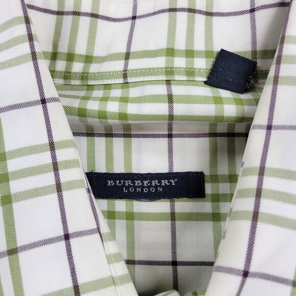 Burberry London Mens Shirt Large Green Plaid Button Down 100% Cotton - Picture 2 of 15